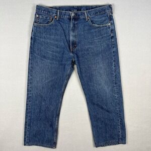 Levis 505 Jeans‎ 39x25.5 Hemmed Classic Straight Leg Medium Wash Blue Denim